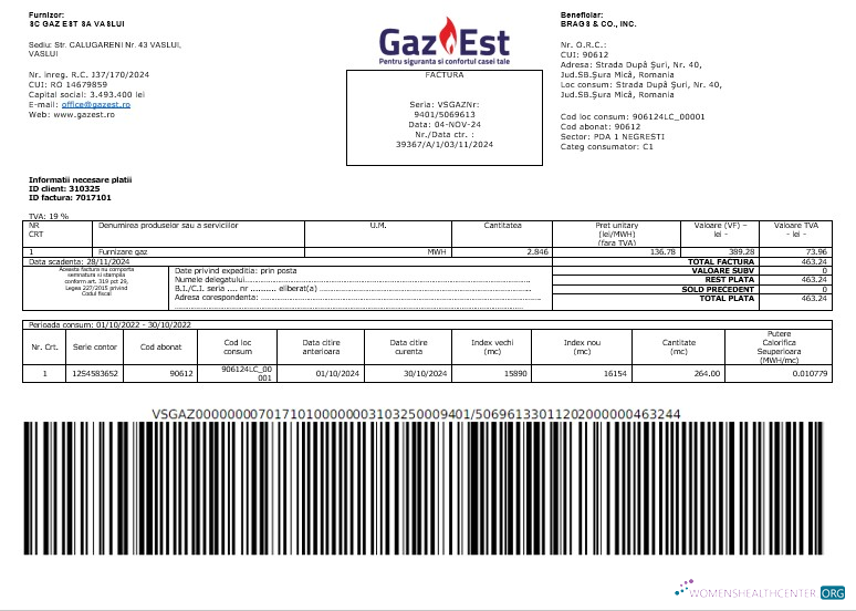 Download Romania Gaz Est business utility bill Word and PDF template Photoshop template